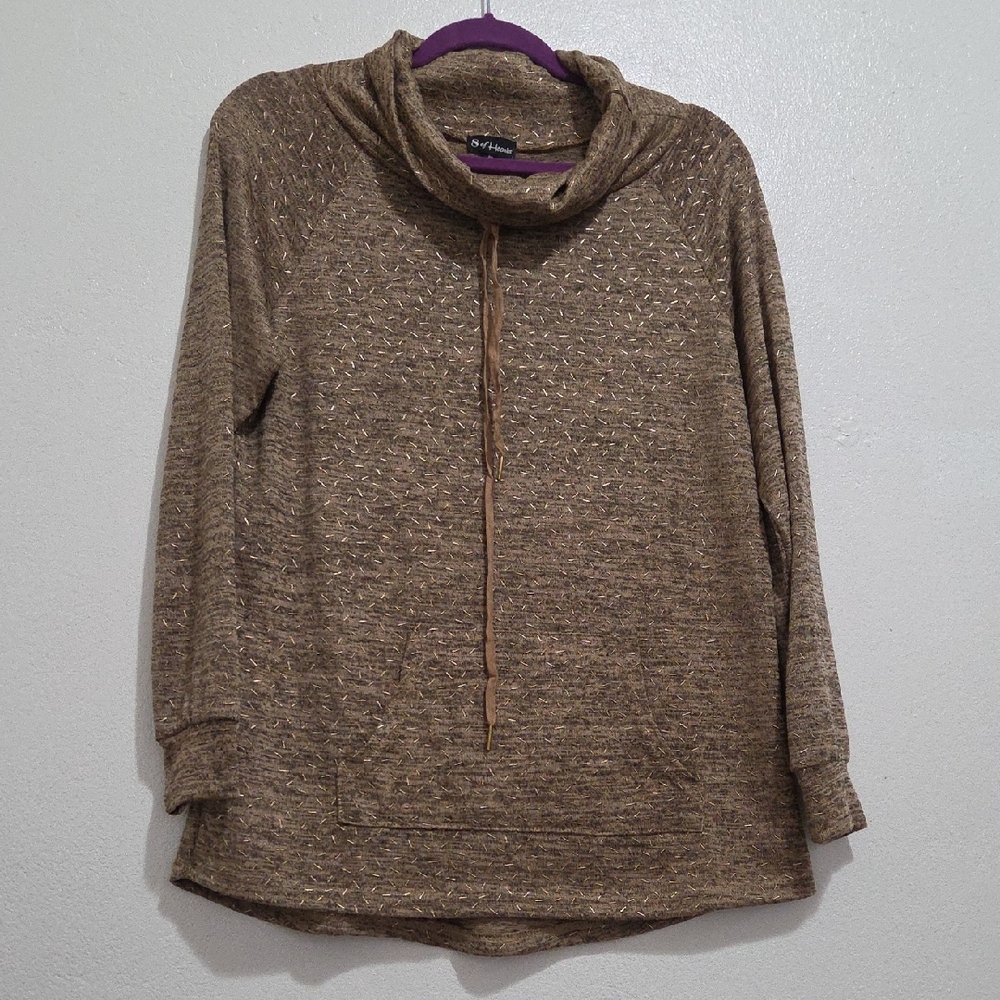 8 Of Hearts Notations Brown Cowl Neck Sweater